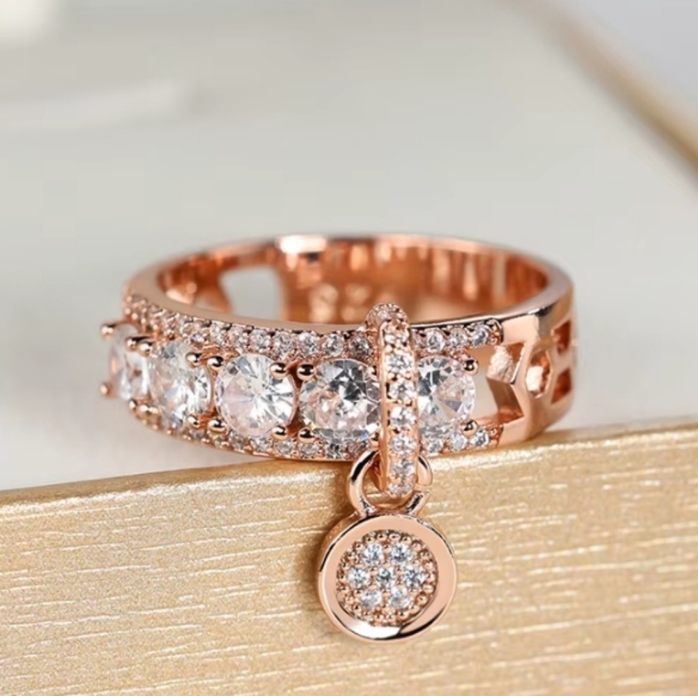 Rose Gold and Diamonds Hanging Disc Pendant Ring